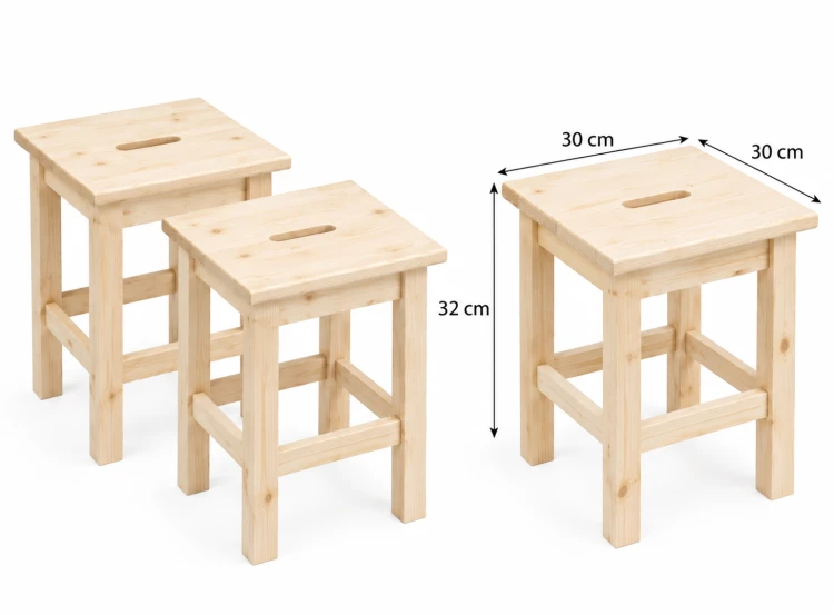 2 x Taboret-drewniany-niski-30x30x32 cm-sosna-naturalna