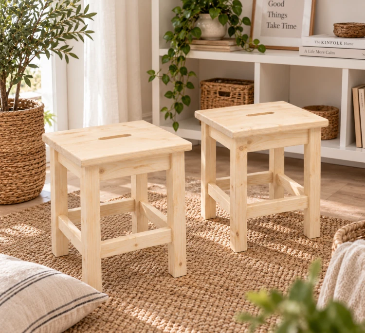 2 x Taboret-drewniany-niski-30x30x32 cm-sosna-naturalna